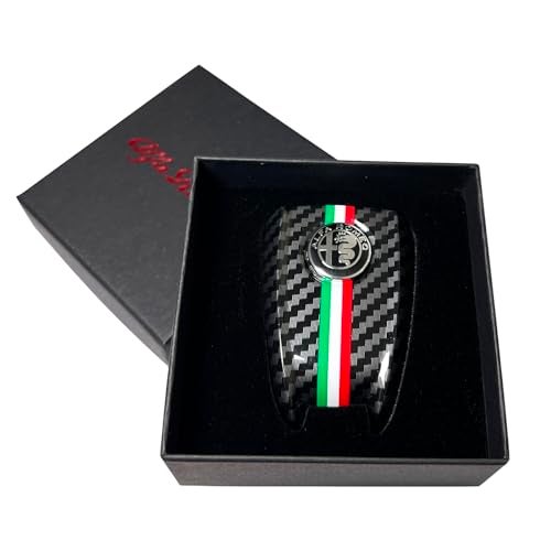 JUNMEI ABS Carbon Fiber Style 3D Color Black Logo Car Smart Remote Key Fob Cover Case Replace for Alfa Romeo Giulia Stelvio Tonale (Black Logo, Black B) - Image 2