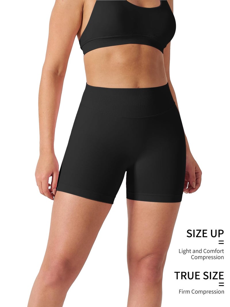 Kepblom High-Waisted Butt-Lifting Scrunch Gym Shorts for Women - Workout Yoga Biker, Seamless Spandex Booty Shorts,Black,M - Image 3