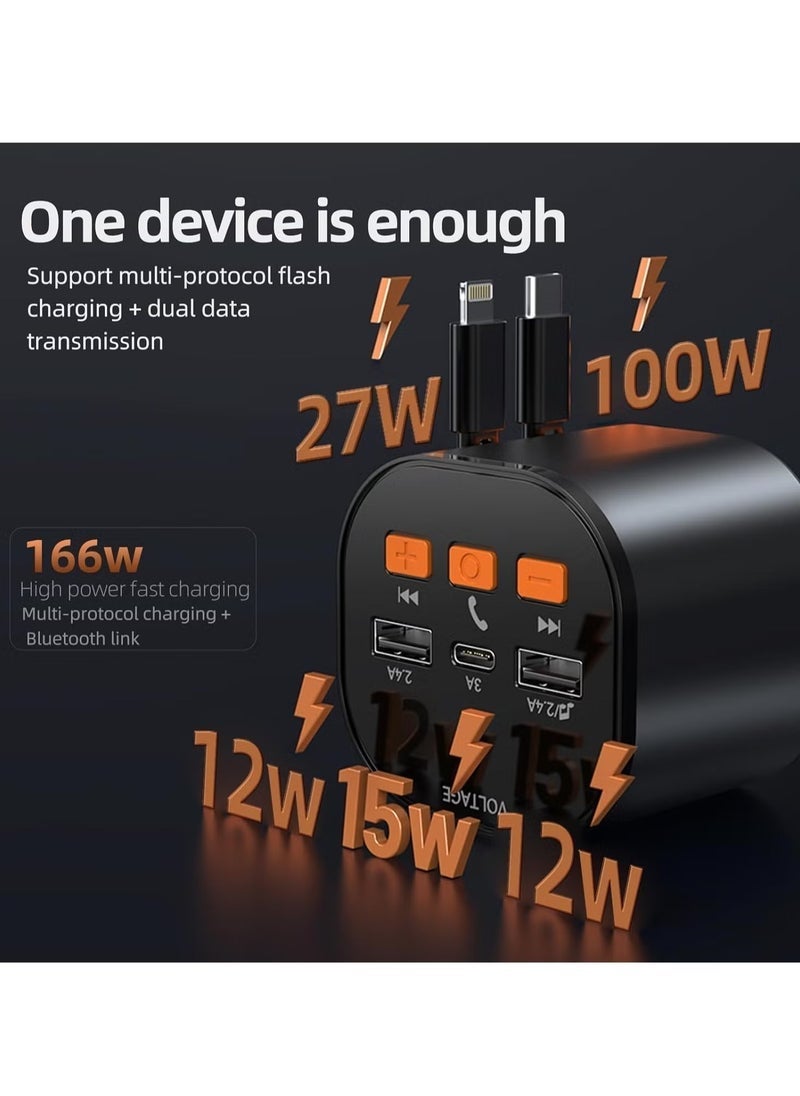 VOLTAGE Bluetooth FM Transmitter Car Adapter – 50W Fast Charger with Dual Retractable Cables, Bluetooth 5.0 Receiver, Hands-Free Calling & Music Streaming for 12V/24V Vehicles - Image 2