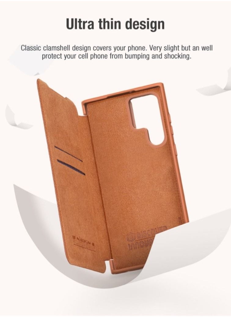 Nillkin Flip Case For Samsung Galaxy S23 Ultra Nillkin Leather Flip Cover Slide Camera Case  - Image 2
