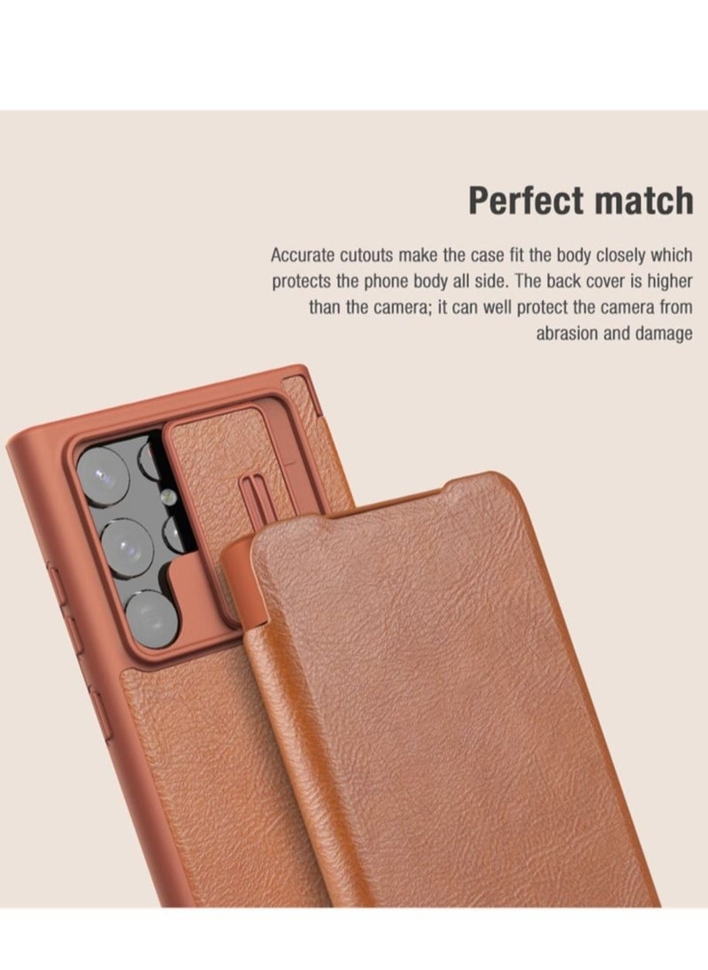 Nillkin Flip Case For Samsung Galaxy S23 Ultra Nillkin Leather Flip Cover Slide Camera Case  - Image 3