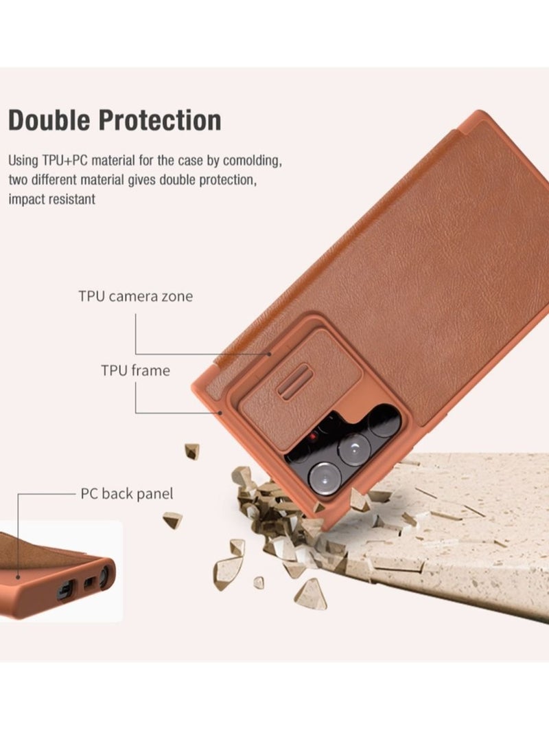 Nillkin Flip Case For Samsung Galaxy S23 Ultra Nillkin Leather Flip Cover Slide Camera Case  - Image 5