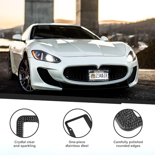 Lord Eagle 2 Pack Luxury Bling License Plate Frames HandSet 1200 Sparkly Crystals RustProof Stainless Steel Car Accessories for Women Universal Fit Front and Rear Set - Image 3