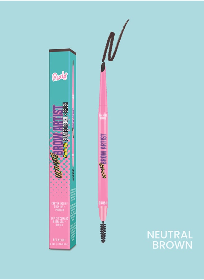 Rude Ultimate Brow Artist - Push-Up Slanted Pencil & Brush - Neutral Brown  - Image 3