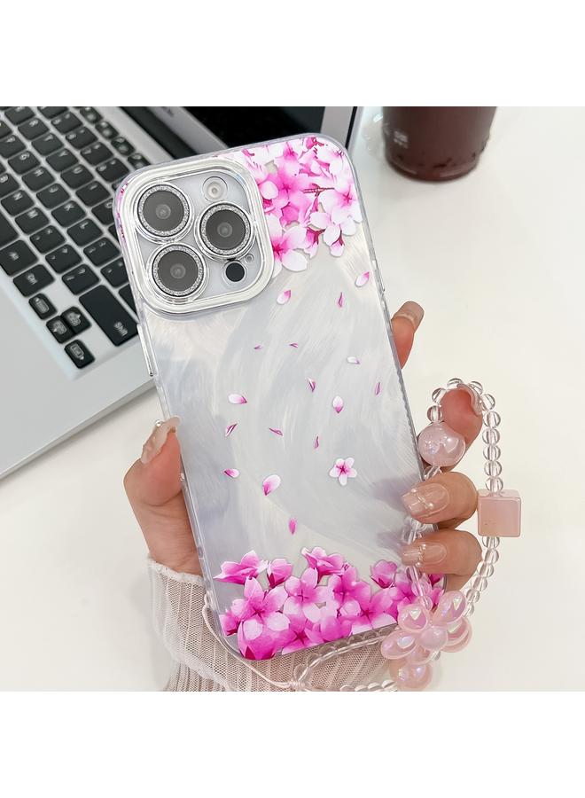 S-TOP Case For iPhone 16 Pro Max Electroplating Flowers Plants Texture Wristband TPU Phone Case - Image 1