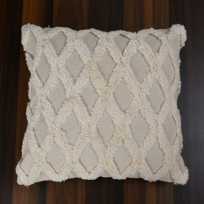 pepme pepme Cotton Canvas Tufted Cushion Cover Zigzag 24x24 Inches Pack of 1  - Image 2