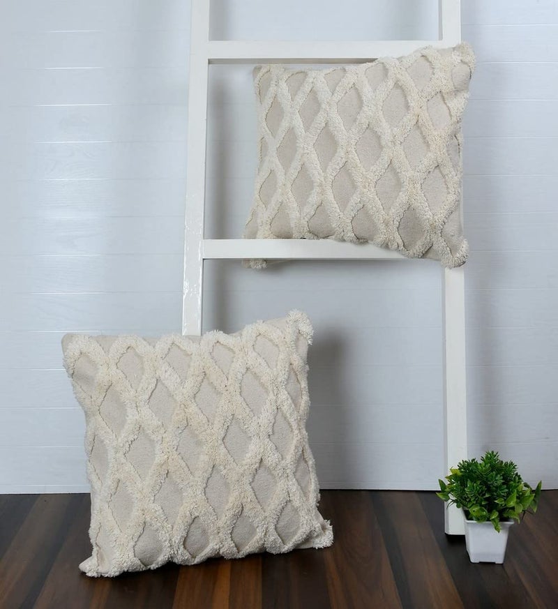 pepme pepme Cotton Canvas Tufted Cushion Cover Zigzag 24x24 Inches Pack of 1  - Image 1