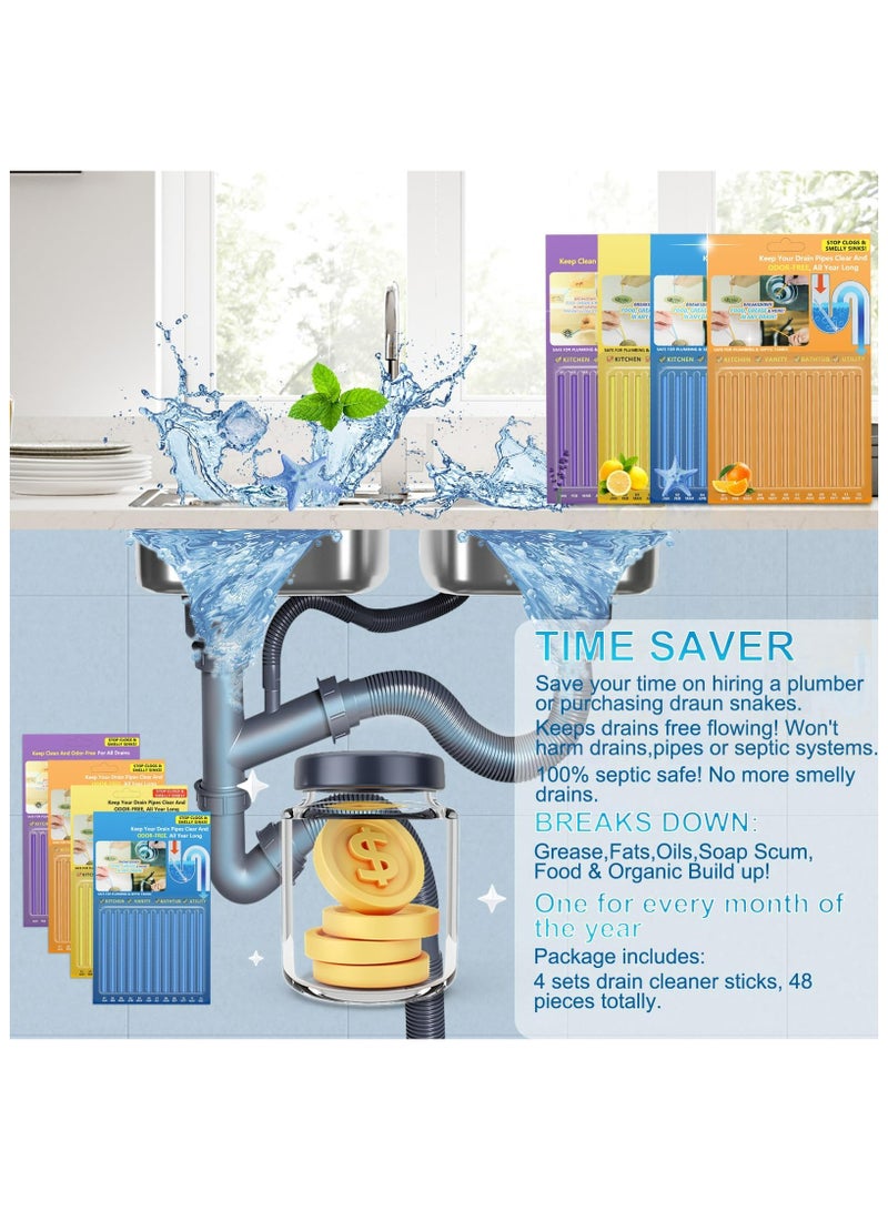 GNAFOTU Drain Cleaner Sticks, 48 Strips Disposal Cleaner & Deodorizer,Eliminate Unpleasant Odors, Prevent Clogged Drains Safe for Sinks, Bathtub Drains, Septic Tanks - Image 3