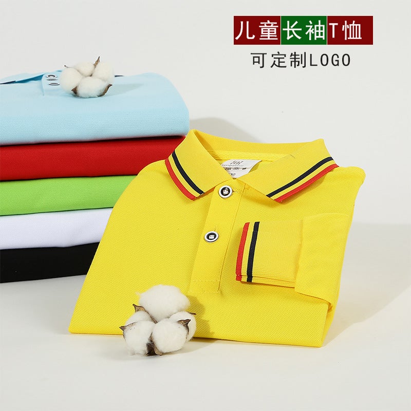 New Mercerized Siro Spinning Children'S Long-Sleeved T-Shirt Printed Logo Primary School Student Activity Clothes Performance Long-Sleeved Cultural Shirt - Image 3