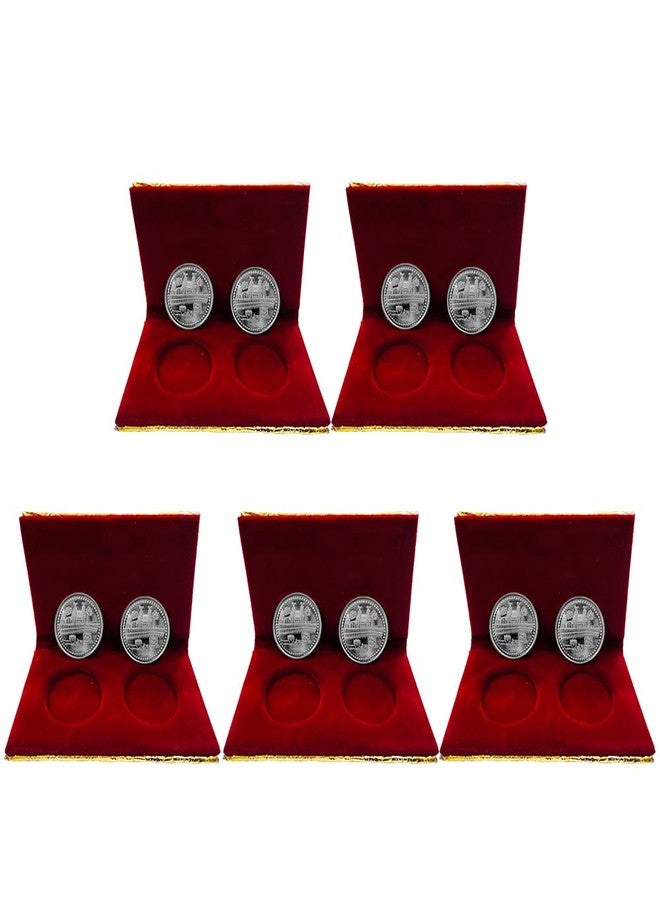 Nine10 German Silver/Silver Plated Coins of Kaba Macca Madina Allah Islamic 10 Grams with Velvet Gift case for Ramazaan Eid Mubarak Gift for Friends and Relatives.(Pack of 5 Pair)