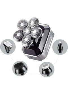 Apollo 6D Head Shaver for Men Electric Razor Cordless Rechargeable IPX7 Waterproof Dry  Wet Bald Head Rotary Shaver for Bald Man Trimmer Shaver Razor Clipper Brush Scrubber Complete Grooming Kit