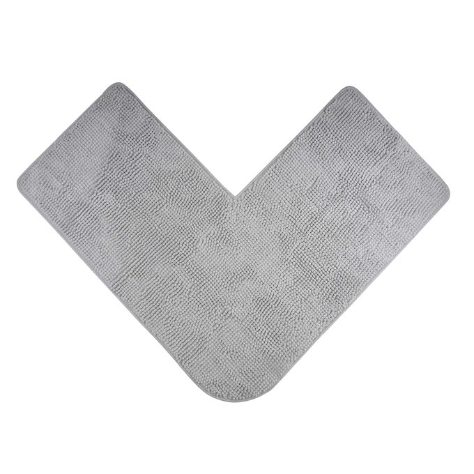BATH MAT FOR CORNER SHOWERS MADE OF CHENILLE WITH NONSLIP BOTTOM LSHAPE INNER DIMENSIONS 50 X 50 CM GREY