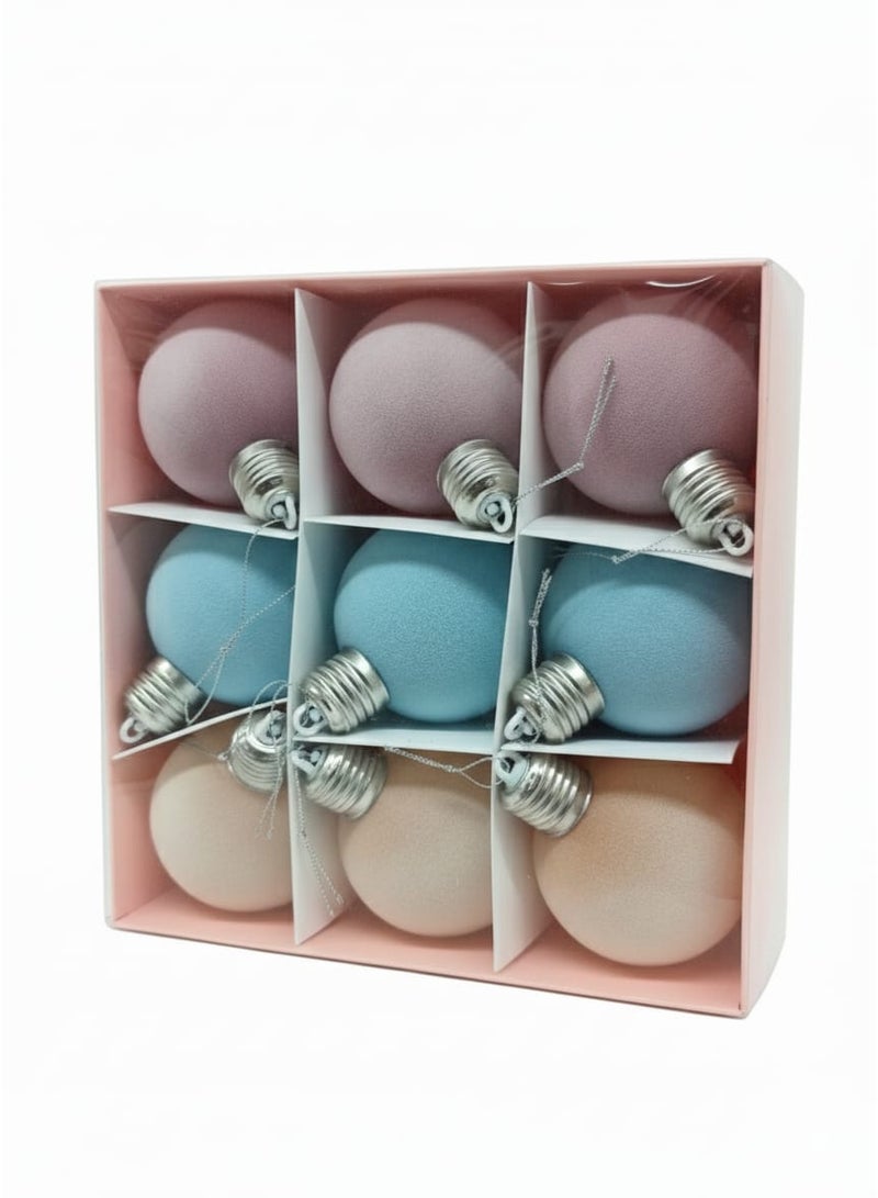 AKDC 9pcs Christmas Tree Bells Décor Set – Pink, Blue & Cream 8cm Hanging Ornaments for Tree Decoration - Image 1