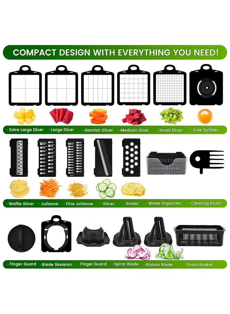 26-in-1 Vegetable Chopper with Container – Multi-Functional Mandoline Slicer and Dicer with 11 Blades, Onion Chopper, Vegetable Slicer for Potatoes, Tomatoes, Cucumbers, and Carrots  - Image 2