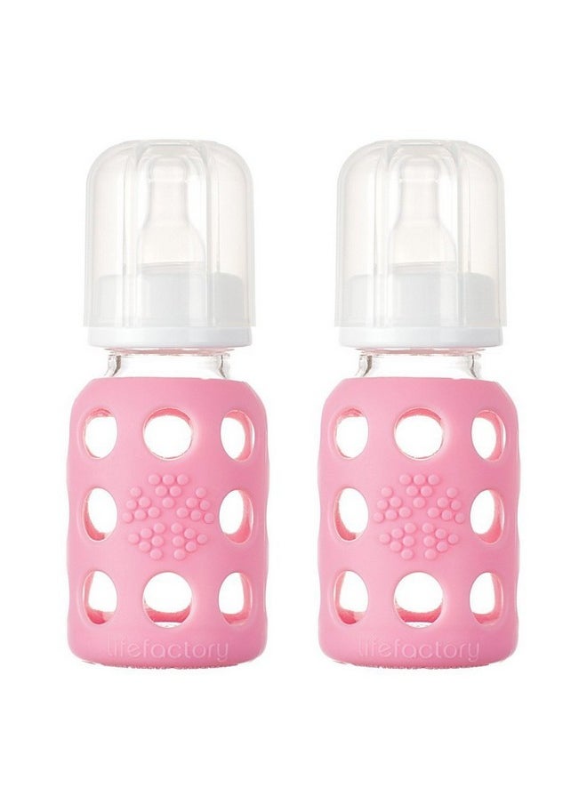 lifefactory Glass Baby Bottle With Silicone Sleeve 2 Pack (Pink 4Oz)  - Image 2