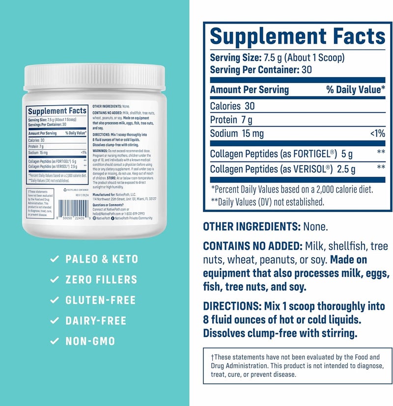 NativePath Joint Health Advanced Formula Type 1  3 Peptides with Fortigel  Verisol GrassFed Unflavored Collagen for Women  Men 30 Servings - Image 2