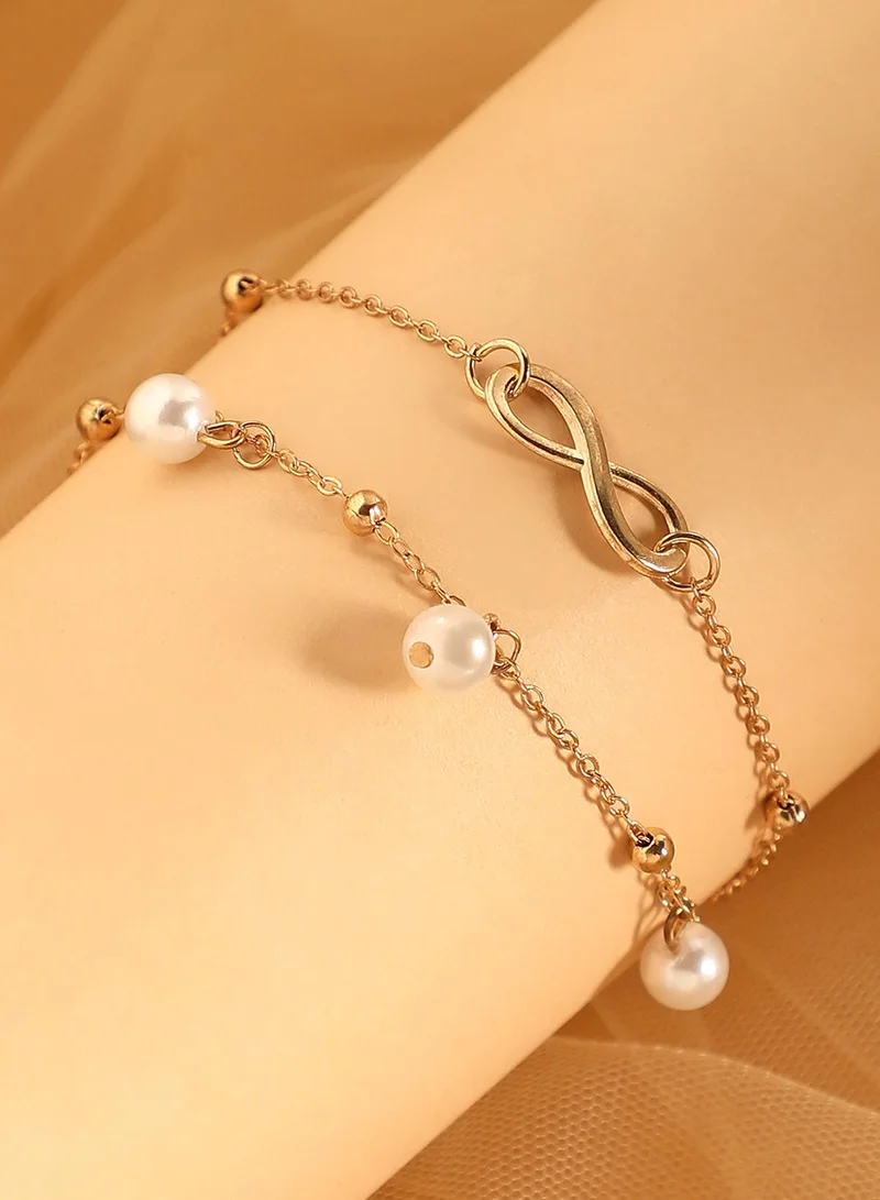 Women The Ethereal-Infinity Multi-Strand Bracelet | California Gold Colour | One-Size | Artificial Pearl Alloy Material | Lobster Clasp Closure | Bracelet For Casual & Daily Wear