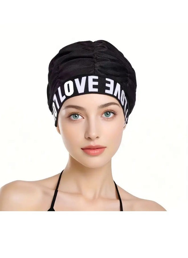 ShebSheb 2PCS Pleated Spandex Cloth Swim Cap Large Swimming Cap Hot Spring Bathing Caps for Adult Men Women Long Hair  - Image 2