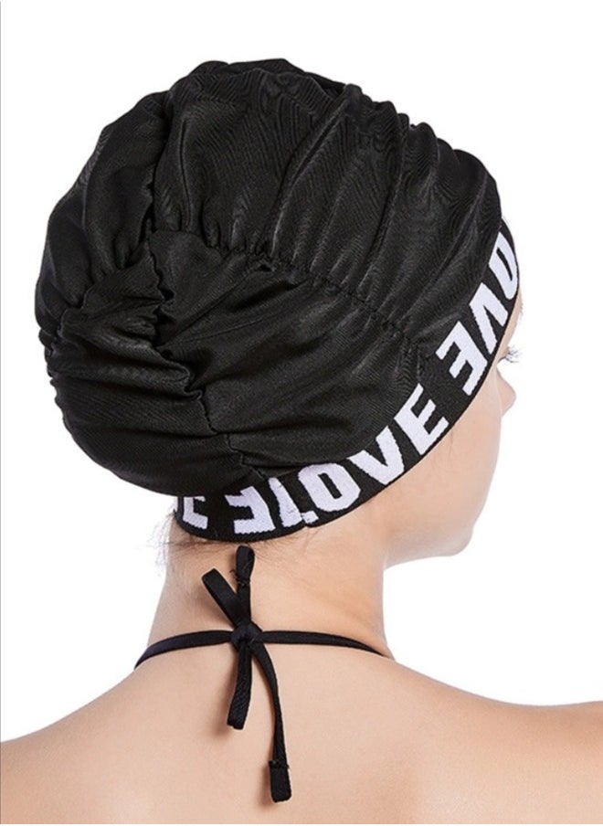 ShebSheb 2PCS Pleated Spandex Cloth Swim Cap Large Swimming Cap Hot Spring Bathing Caps for Adult Men Women Long Hair  - Image 4