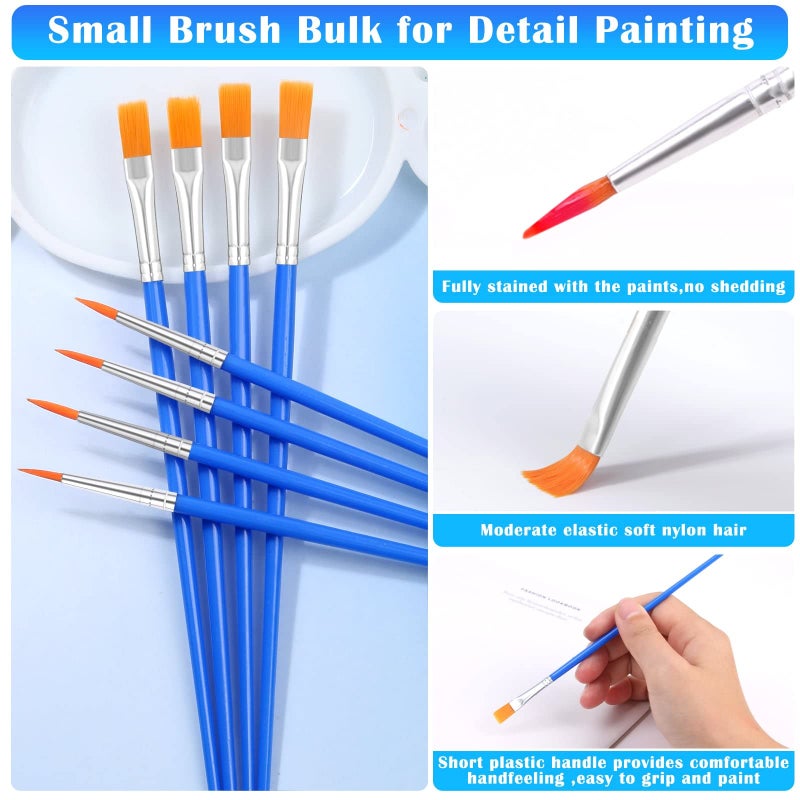 anezus Small Paint Brushes Bulk, Anezus 50 Pcs Flat Tip Paint Brushes with Round Acrylic Paint Brushes Set Craft Brushes for Classroom Acrylic Watercolor Canvas Face Painting Touch Up - Image 3
