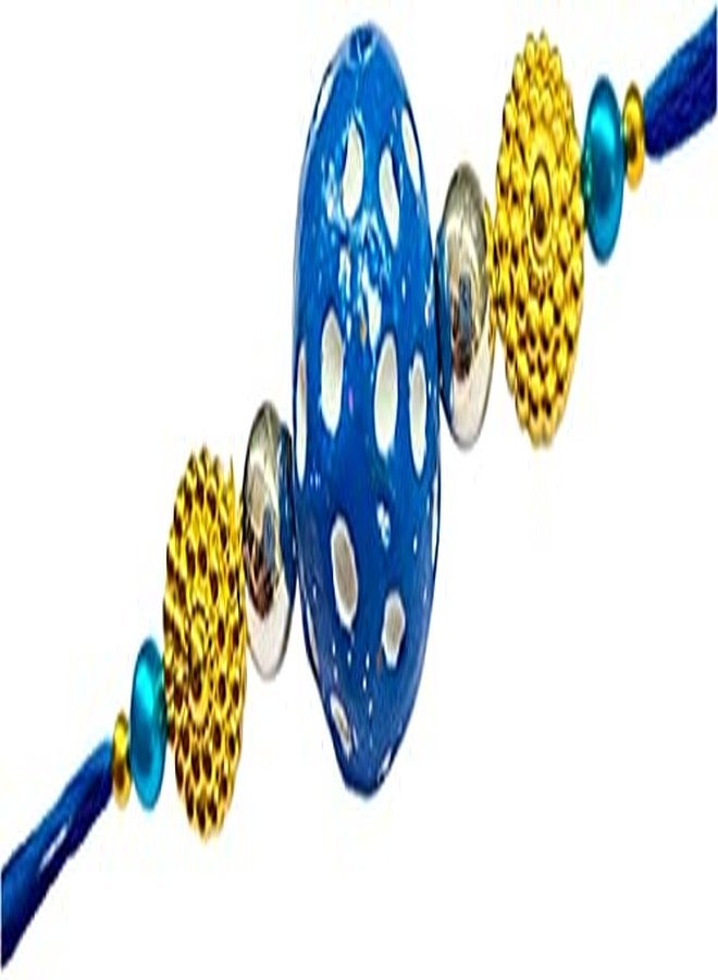 KRISHNA Rakhi Fancy Multi Color Clay Round Sky Blue Beads Rakhi with Fancy Environment Friendly for Rakshabandhan for Men and Boys - Image 3