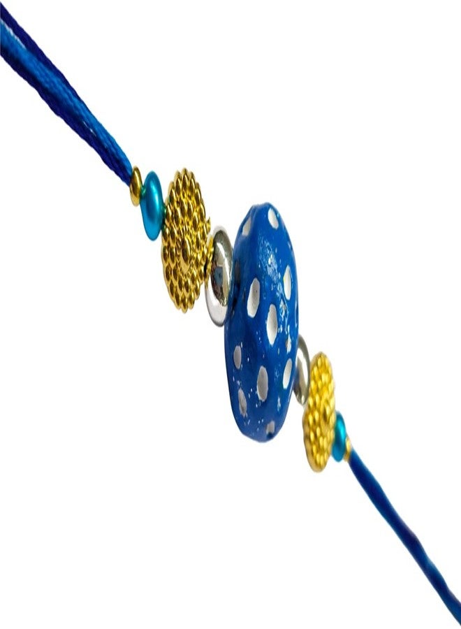 KRISHNA Rakhi Fancy Multi Color Clay Round Sky Blue Beads Rakhi with Fancy Environment Friendly for Rakshabandhan for Men and Boys - Image 2