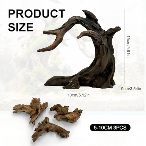 Obantrsz Aquarium Driftwood Decor Set - 1 Anubias Resin Model & 3Pcs Small Natural Driftwood 2-4 inch for Aquascaping, Fish Tank Landscape Design - Image 2