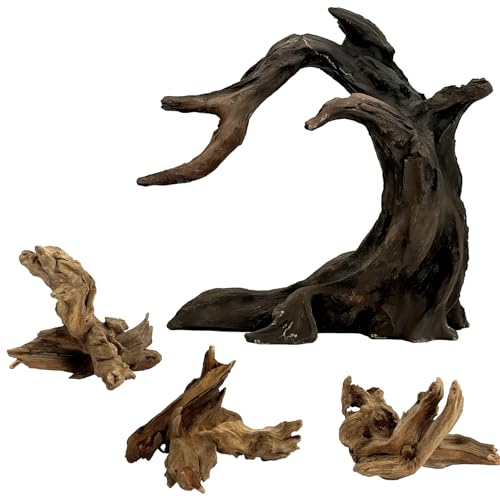 Obantrsz Aquarium Driftwood Decor Set - 1 Anubias Resin Model & 3Pcs Small Natural Driftwood 2-4 inch for Aquascaping, Fish Tank Landscape Design - Image 1