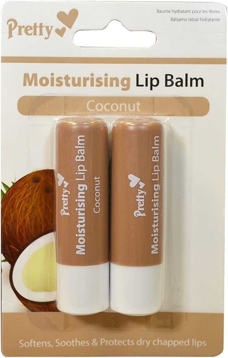 2 x Coconut Moisturising Lip Balm Tubes by Pretty Softens Soothes Protects Dry Chapped Lips 2 x 43g
