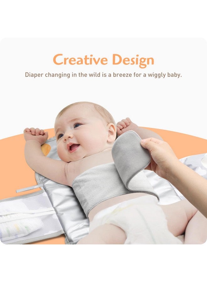 Knirose Anti Roll Diaper Changing Pad Mat with Swaddle Strap 3-in-1 Portable Waterproof Foldable Travel Station with Dual Storage Pockets, Built-in Pillow, Wipes Holder, Shower Gift for Newborns Girls, Boys - Image 2