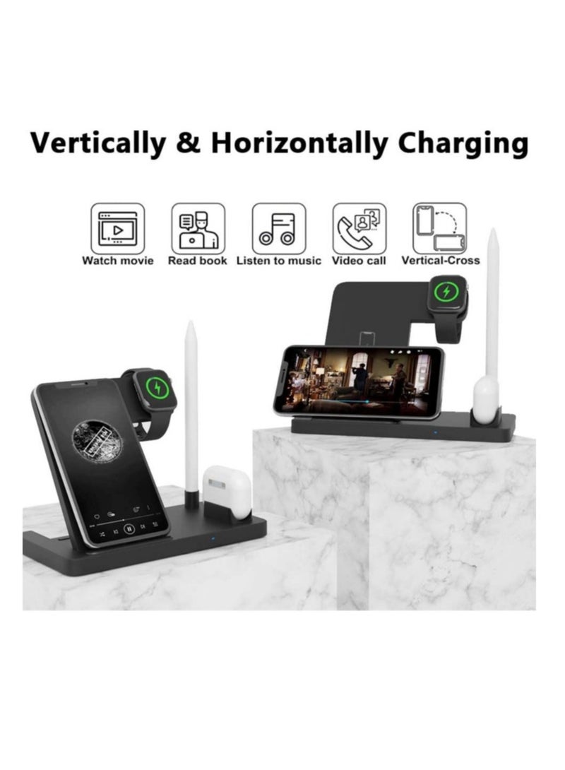 4 in 1 Wireless Charging Station with Adapter for AirPods/Apple Watch Series/Apple Pencil/Apple iPhone/Samsung