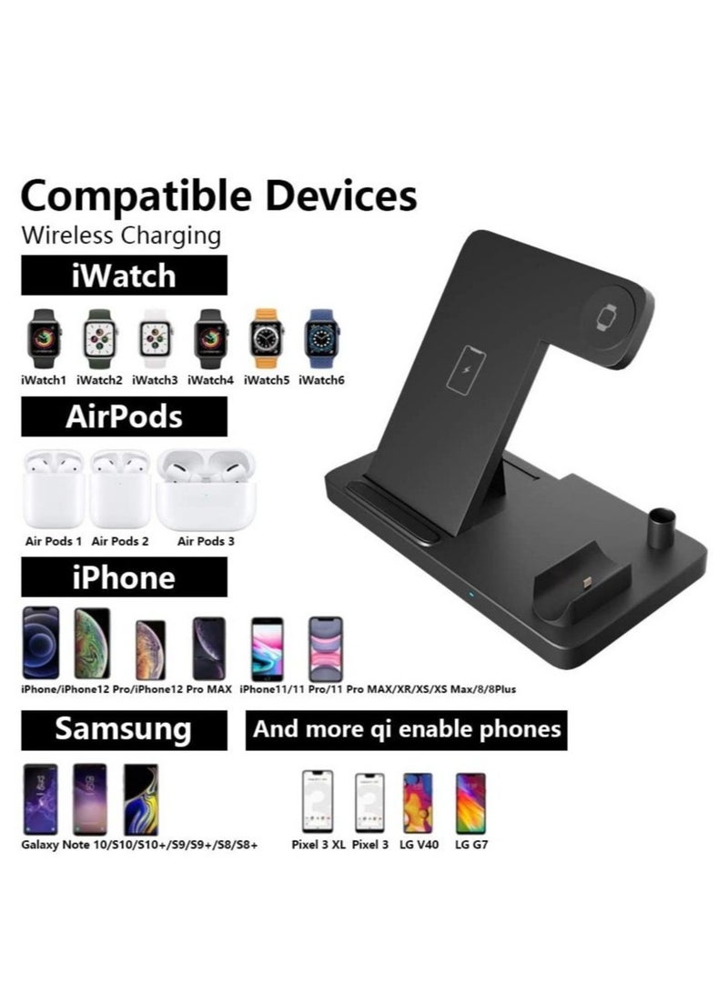 4 in 1 Wireless Charging Station with Adapter for AirPods/Apple Watch Series/Apple Pencil/Apple iPhone/Samsung
