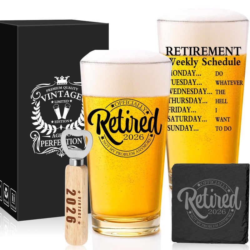 SIPBYSOP Retirement Gifts for Men 2026 Retirement Beer Glass with Stone Coasters Bottle Opener Funny Beer Glass Unique Gift For Dad Grandpa Friends Family - Image 2