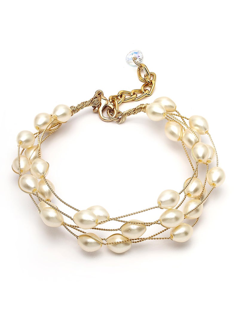 Karatcart Gold-Plated Multilayer Baroque Pearl Chain Bracelet for Women - Image 1
