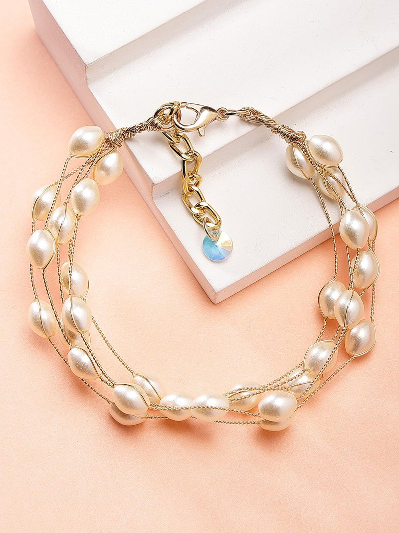 Karatcart Gold-Plated Multilayer Baroque Pearl Chain Bracelet for Women - Image 4
