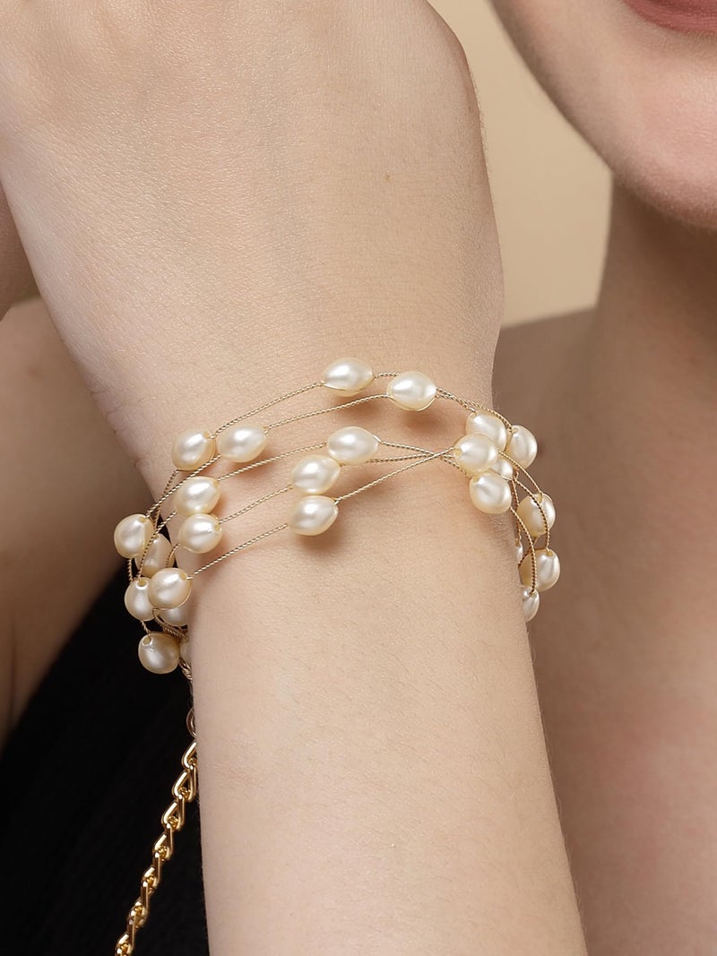 Karatcart Gold-Plated Multilayer Baroque Pearl Chain Bracelet for Women - Image 2
