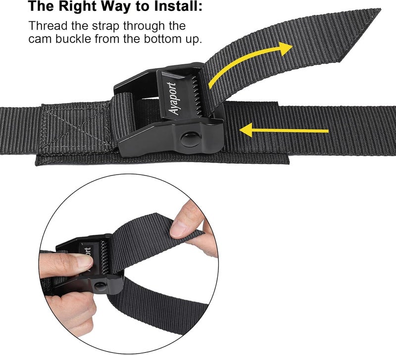 Ayaport Lashing Straps with Buckles Adjustable Cam Buckle Tie Down Cinch Strap for Packing Black 4 Pack - Image 4