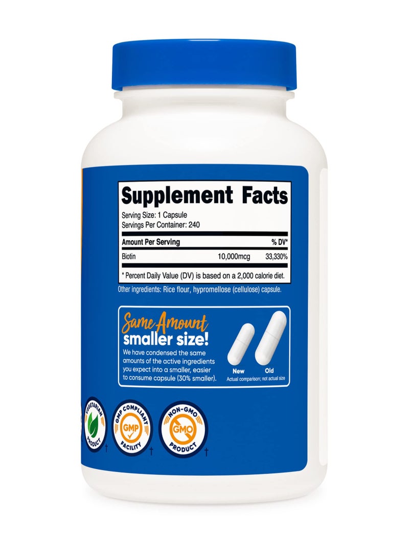 Nutricost Biotin (Vitamin B7) 10,000mcg Per Serving, 240 Capsules,240 Serving - Dietary Supplement  - Image 4
