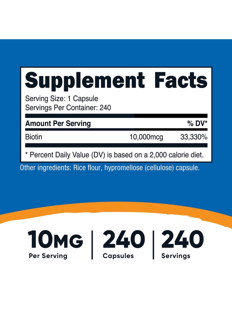 Nutricost Biotin (Vitamin B7) 10,000mcg Per Serving, 240 Capsules,240 Serving - Dietary Supplement  - Image 3