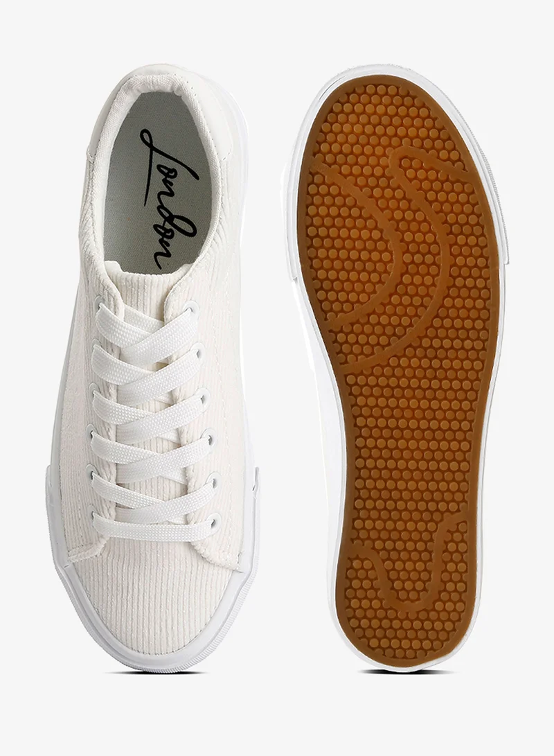 London Rag white White Flatform Canvas Sneakers for Women | Best Price UAE
