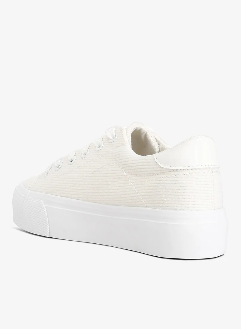 London Rag white White Flatform Canvas Sneakers for Women | Best Price UAE