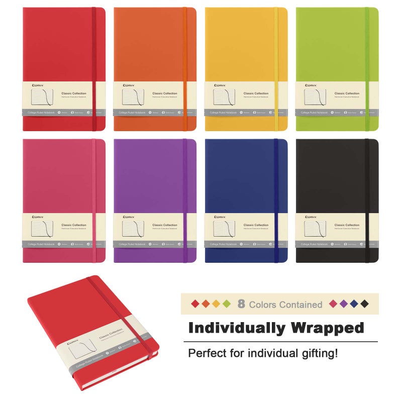 Comix 8 Pack Lined Journal Notebooks for Work, 240 Pages, 5.5"x8.3", Hardcover, A5 Medium College Ruled, Journaling Notebooks for Notes-taking, Fits for Office School Home - Image 2