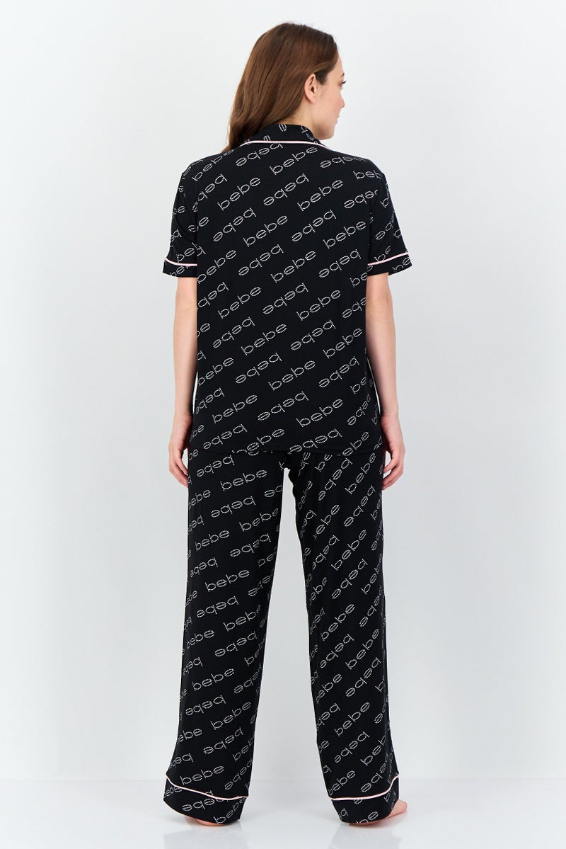 bebe Women 2 Pieces Sleepwear Pyjama Top and Pants Set, Black - Image 4