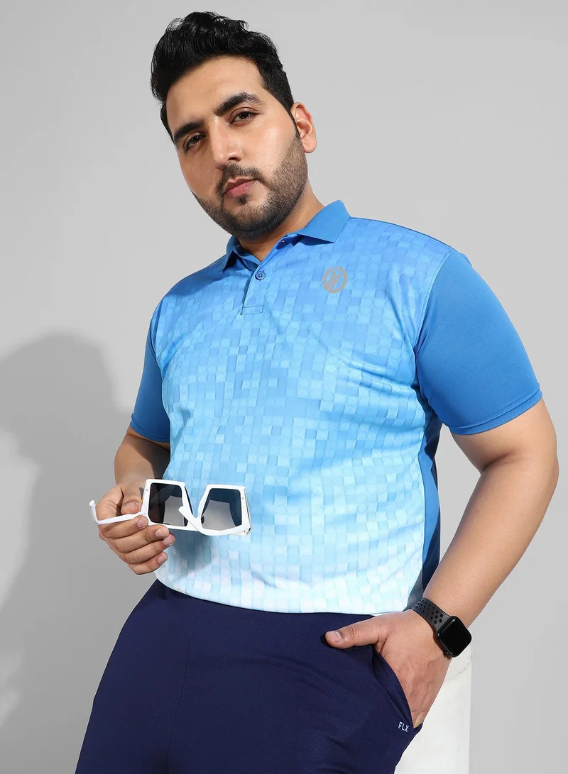 Instafab Plus Men's Blue Printed Regular Fit Activewear T-Shirt