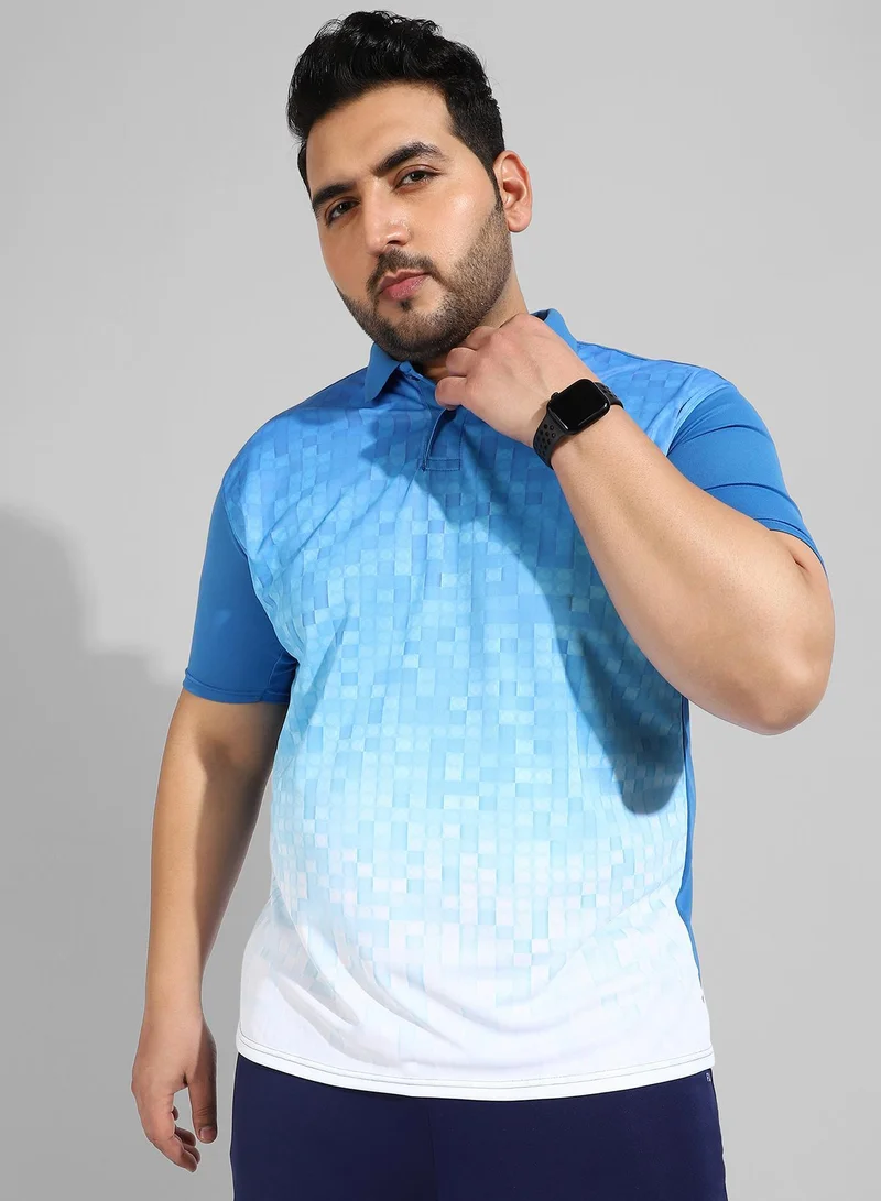 Instafab Plus Men's Blue Printed Regular Fit Activewear T-Shirt