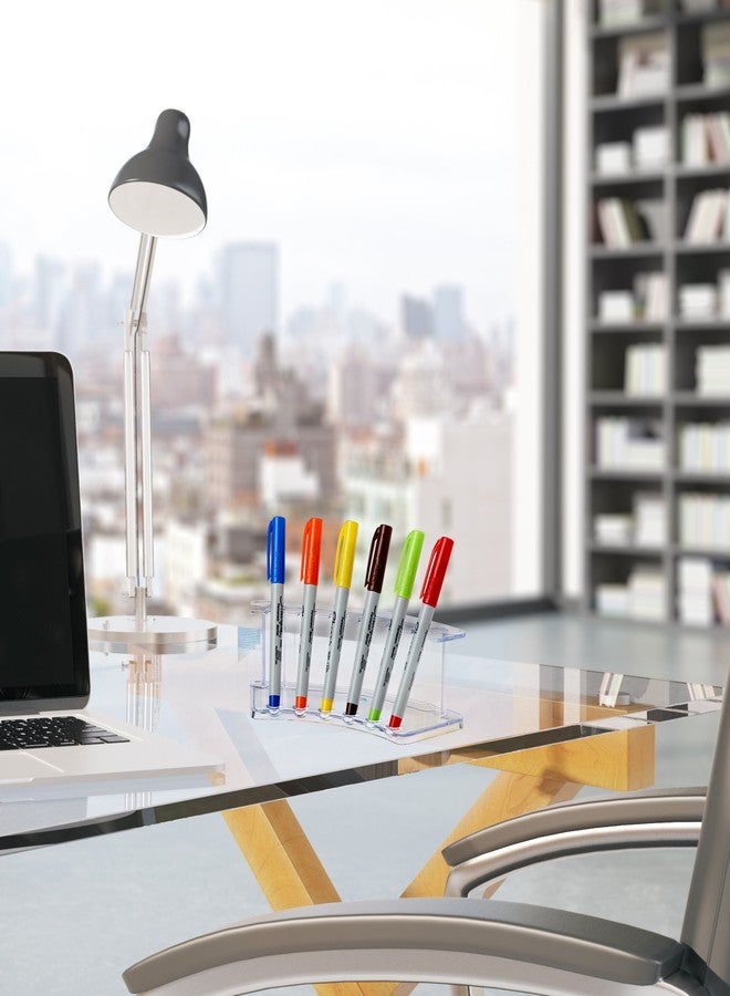 AdirOffice Vertical 6 Slot Display Stand Pack of 2 - Durable Acrylic Holder for Pens & Pencils - Organizer for Home Office & Store Use (Clear) - Image 5
