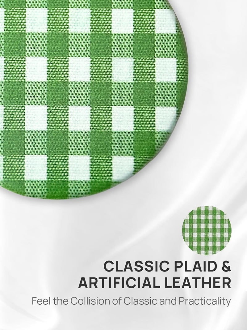 OMIRO 1X/10X Compact Magnifying Mirror, Unique Plaid Pattern Pocket Mirror with Classic PU Leather, Round, Green Plaid - Image 4