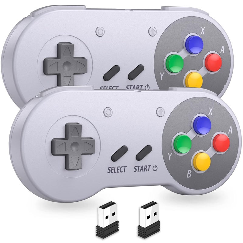SAFFUN 2.4 GHz Wireless SNES Switch Online Controller, USB Receiver, Compatible with Switch/Switch OLED, PC, Mac OS, Android, Steam Deck, Raspberry Pi (Rechargeable) (Plug and Play) (2 Pack) Multicolor - Image 1