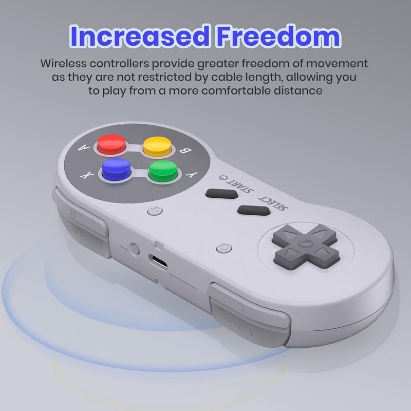SAFFUN 2.4 GHz Wireless SNES Switch Online Controller, USB Receiver, Compatible with Switch/Switch OLED, PC, Mac OS, Android, Steam Deck, Raspberry Pi (Rechargeable) (Plug and Play) (2 Pack) Multicolor - Image 2