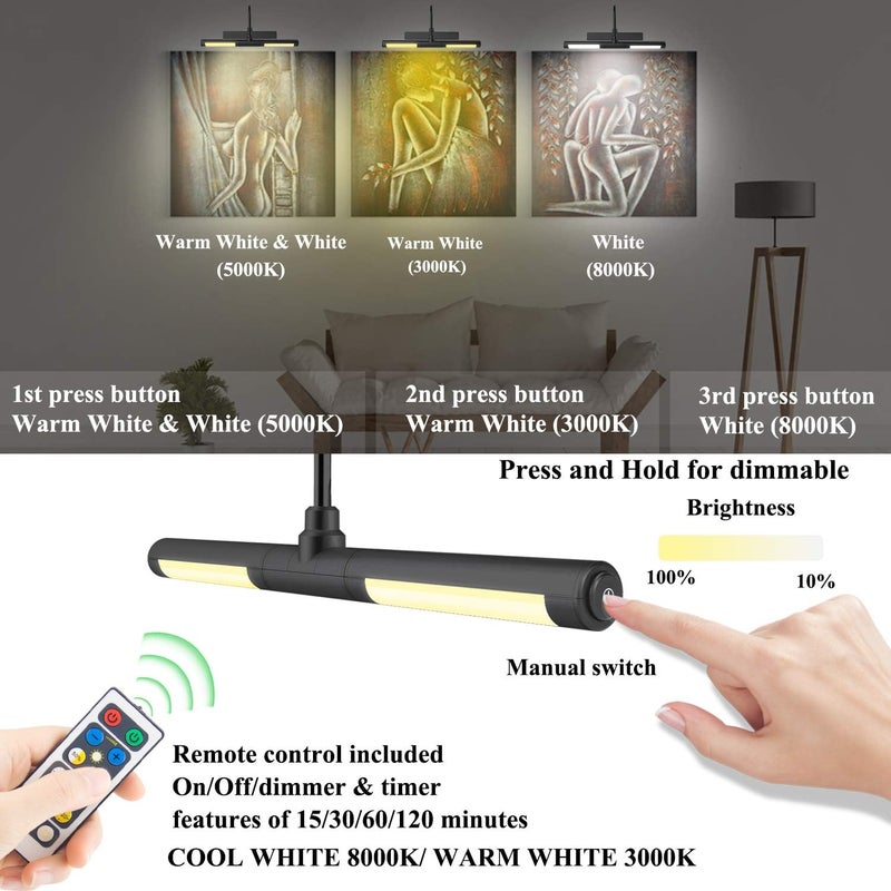 BIGMONAT Rechargeable Picture Light for Paintings with Remote, Battery Operated Dartboard Light, Wireless Art Light, Dimmable Display Lamp for Wall Photo Artwork Gallery Portrait - Image 4